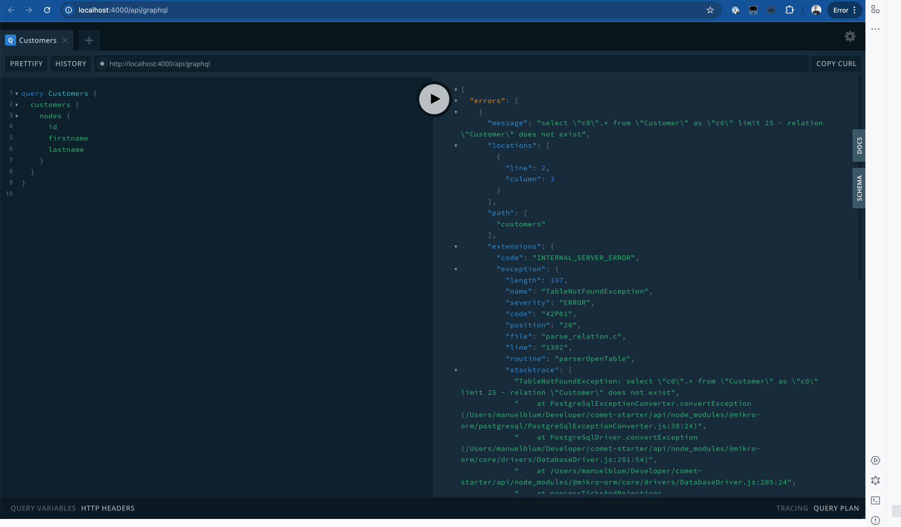 CustomersQueryInPlaygroundWithError